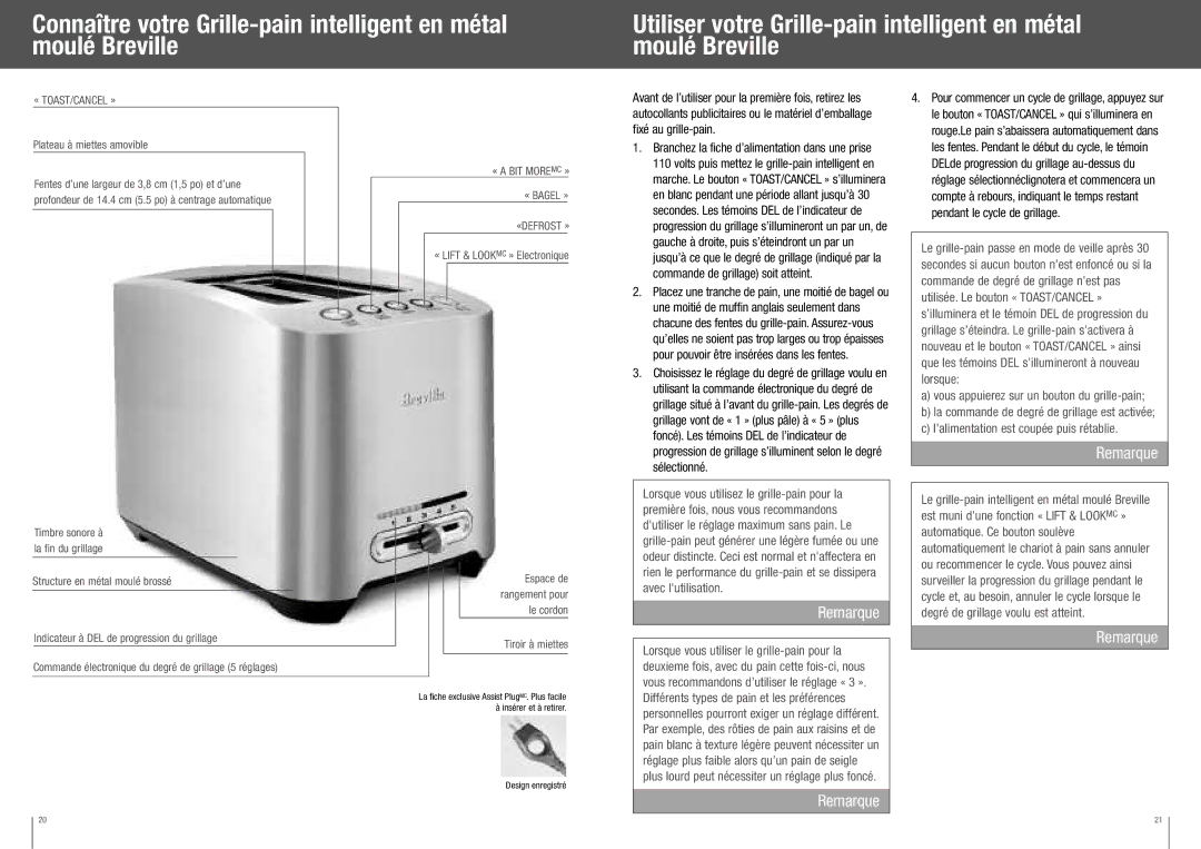 Breville BTA820XL manual Vous appuierez sur un bouton du grille-pain 