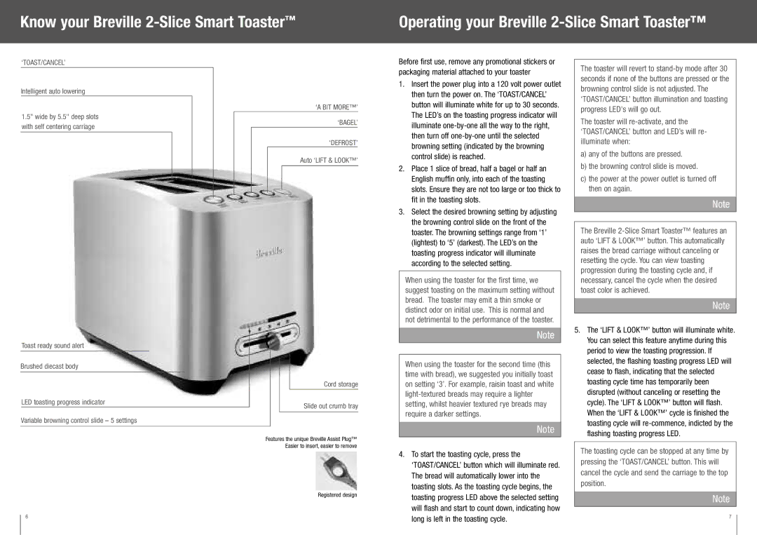 Breville BTA820XL manual Know your Breville 2-Slice Smart Toaster, Flashing toasting progress LED 