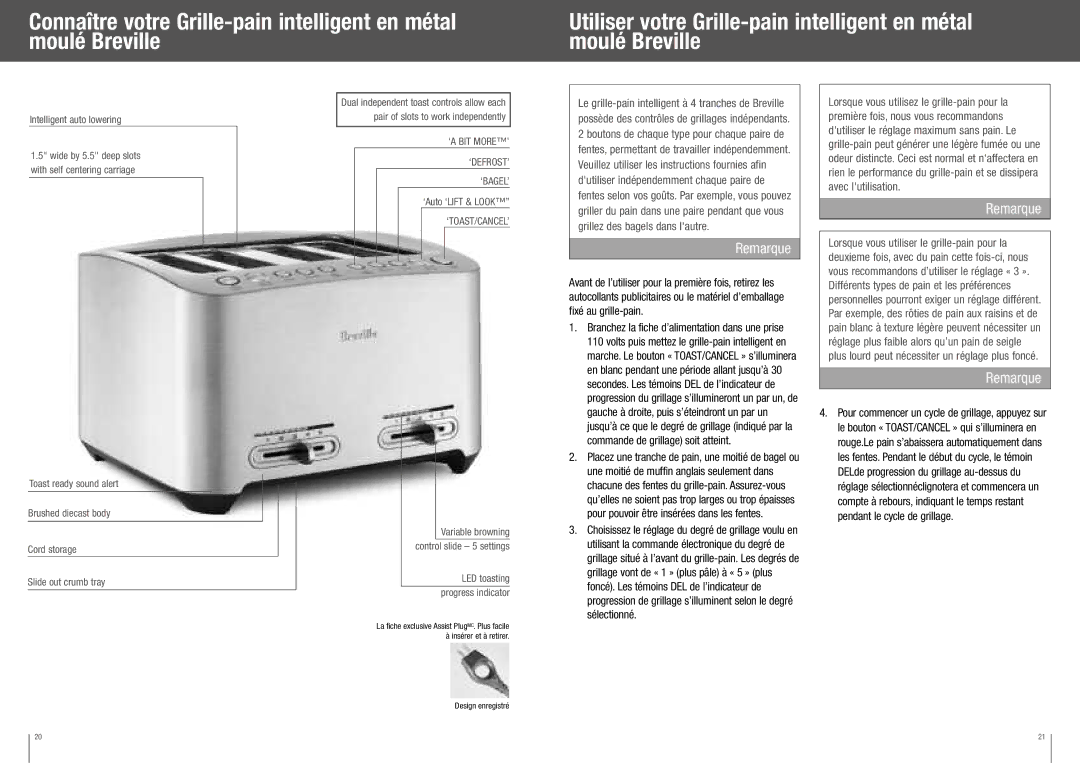 Breville BTA840XL manual Commande de grillage soit atteint, Sélectionné 