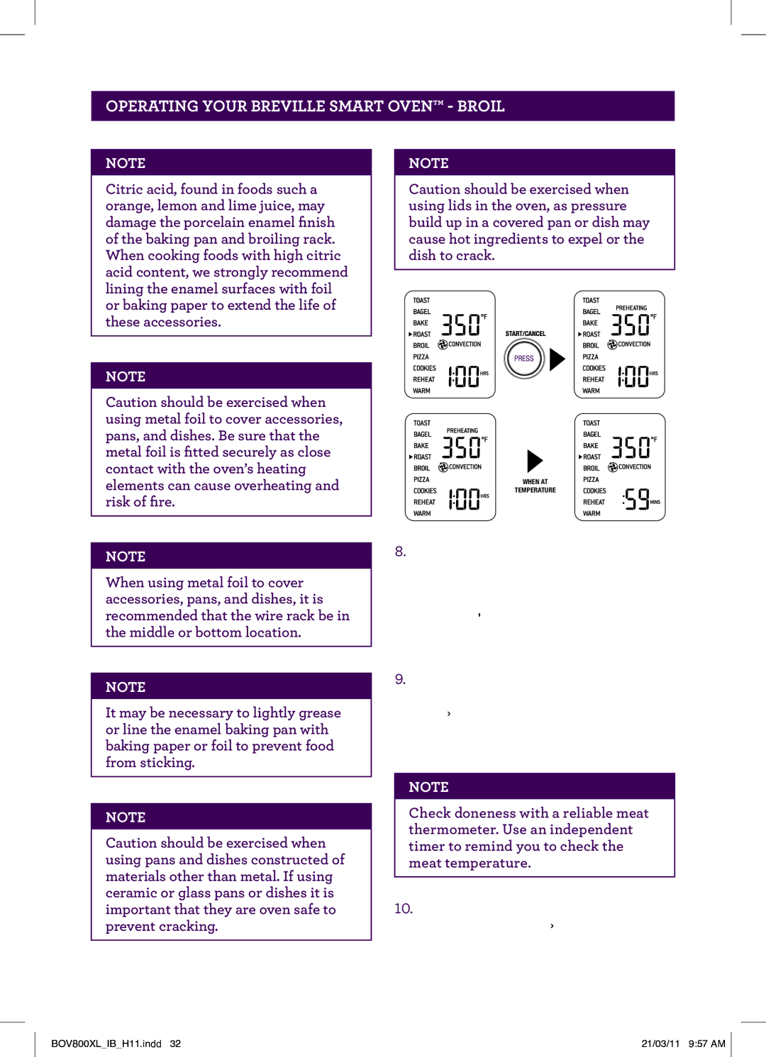 Breville BTM800XL Stainless, BOV800XL manual Operating your Breville Smart Oven Broil 