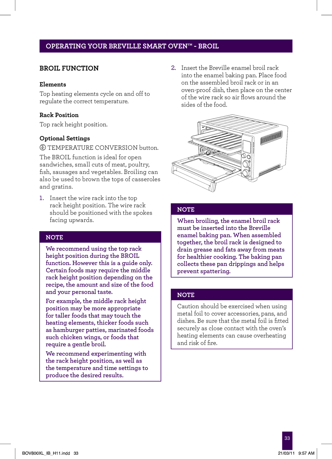 Breville BOV800XL, BTM800XL Stainless manual Broil Function, Elements 