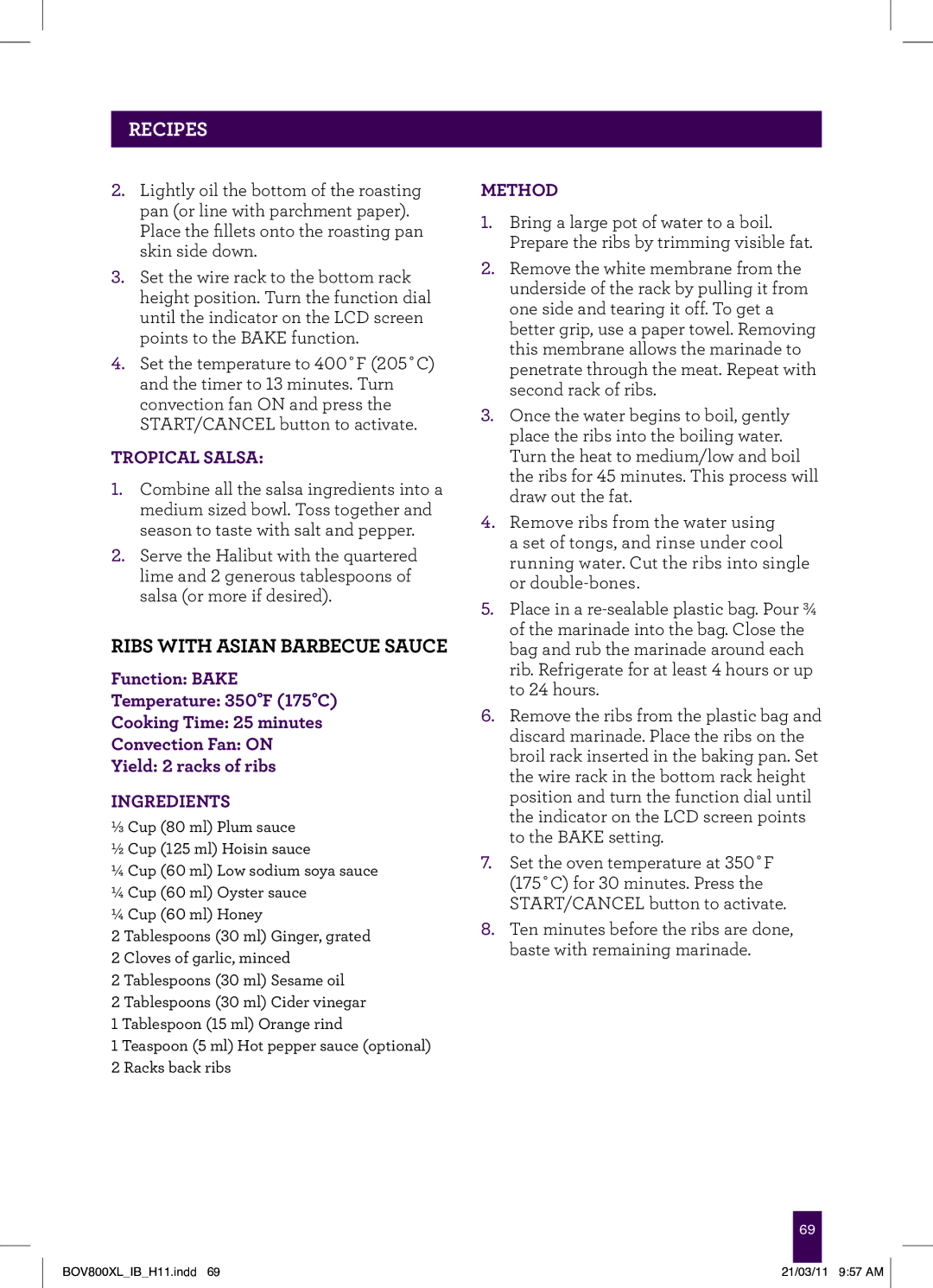 Breville BOV800XL, BTM800XL Stainless manual Ribs with Asian Barbecue Sauce 