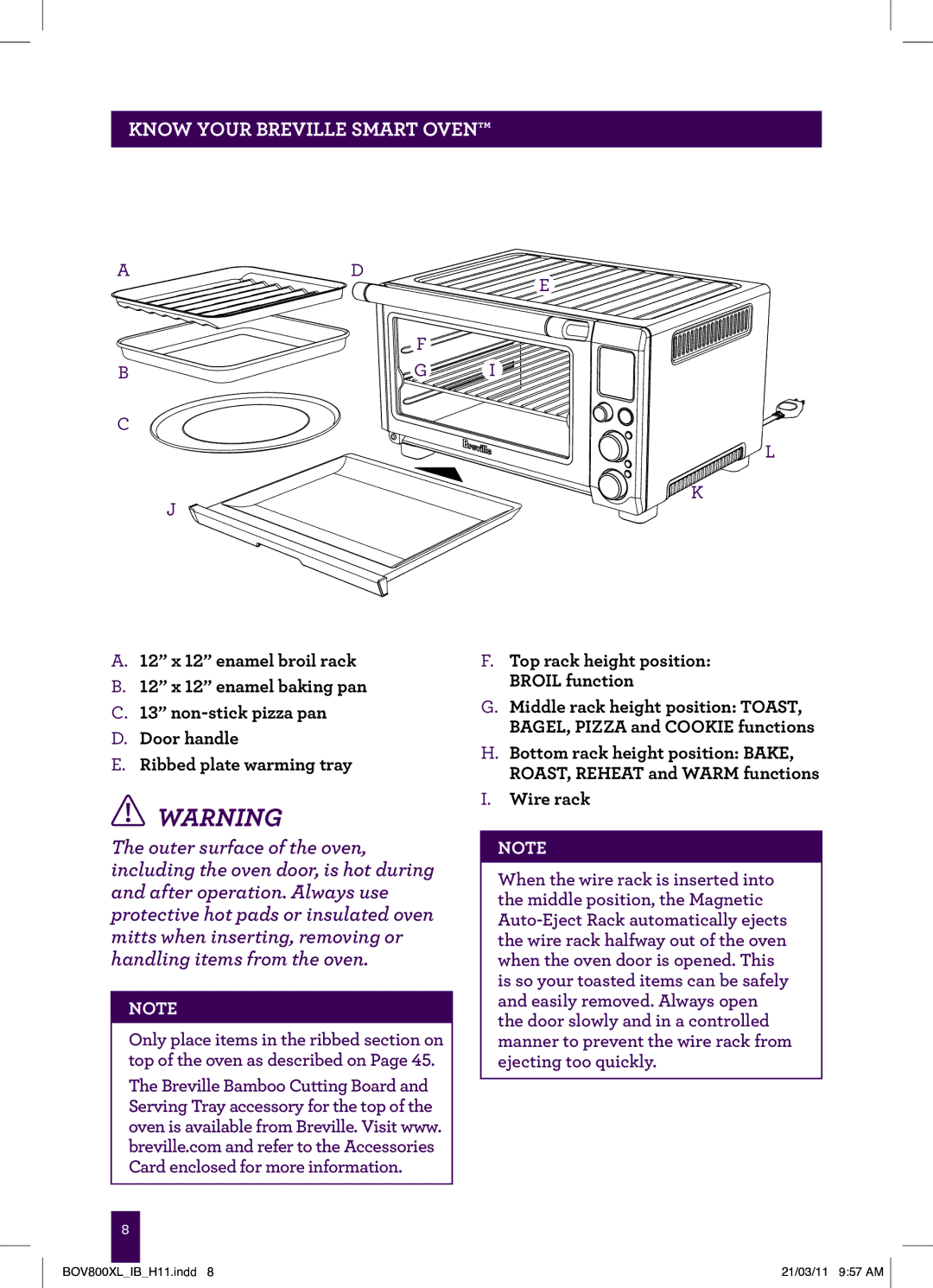 Breville BTM800XL Stainless, BOV800XL manual Know Your Breville Smart Oven 