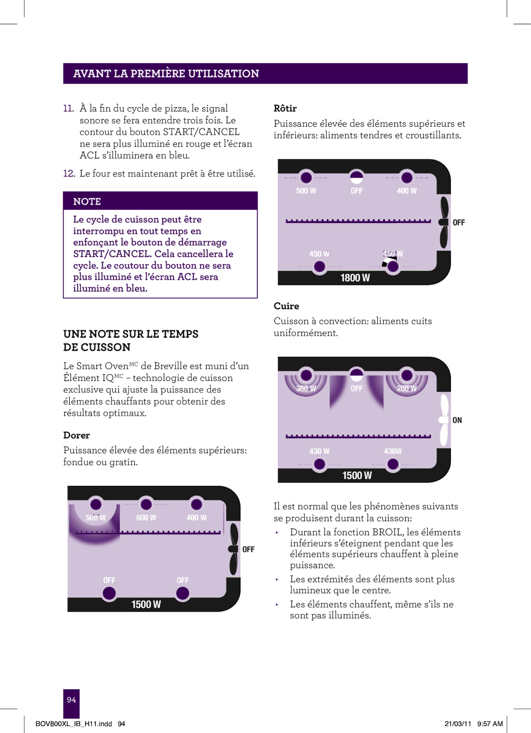 Breville BTM800XL Stainless, BOV800XL manual UNE Note sur le temps de cuisson, Dorer, Rôtir, Cuire 