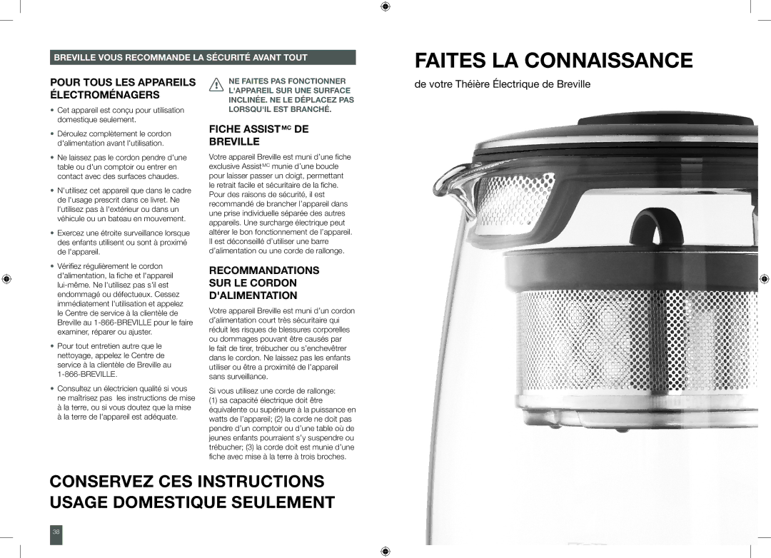 Breville BTM800XL manual Faites LA Connaissance, Électroménagers 