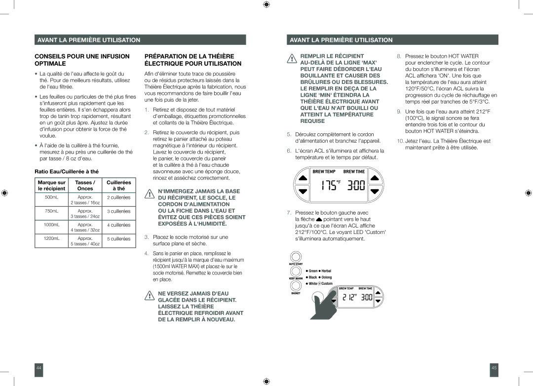 Breville BTM800XL manual Conseils Pour UNE Infusion Optimale, Préparation DE LA Théière Électrique Pour Utilisation 