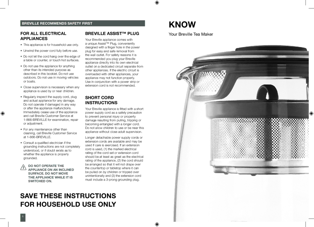 Breville BTM800XL manual Know, For ALL Electrical Appliances 