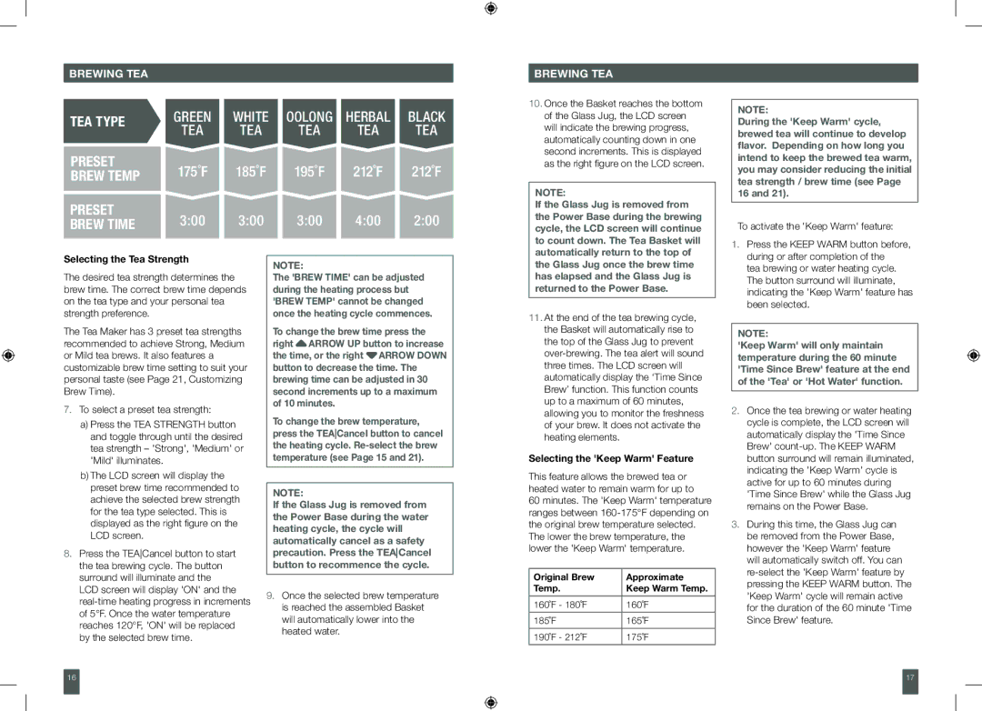 Breville BTM800XL manual To activate the Keep Warm feature, Selecting the Tea Strength, Selecting the Keep Warm Feature 