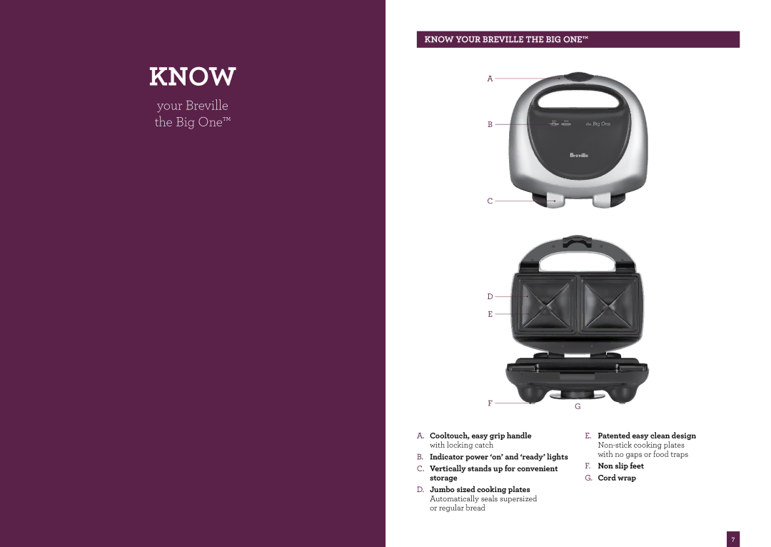 Breville BTS100 brochure Your Breville the Big One, Know Your Breville the big one 