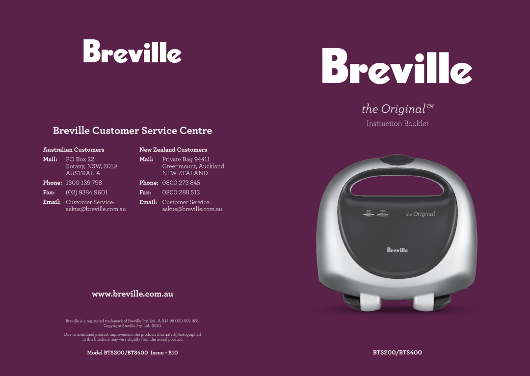 Breville BTS400, BTS200 brochure Congratulations, On the purchase Your new Breville Fast Cooker 