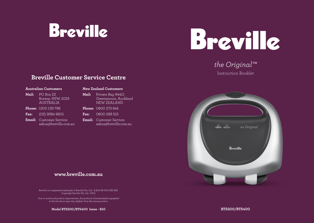 Breville BTS400 brochure Congratulations, On the purchase, your new, Breville Fast, Cooker, Australian Customers, Mail 