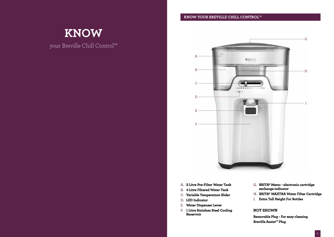 Breville BWC200 manual Know, your Breville Chill Control, KNOW YOUR BREVILLE Chill control, Not Shown, A B C D E F, G H I 