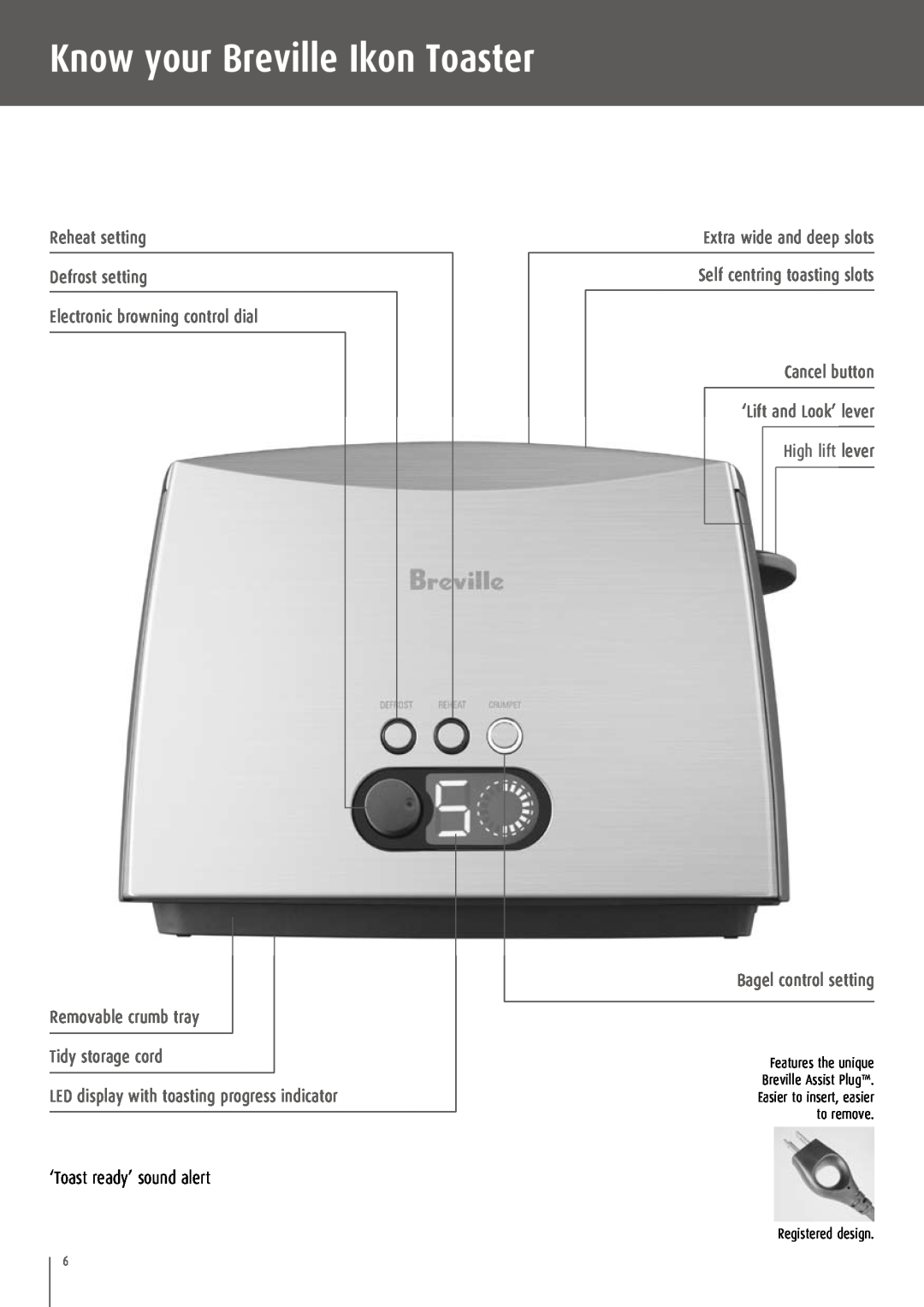 Breville CT70XL/A manual Know your Breville Ikon Toaster, ‘Toast ready’ sound alert 