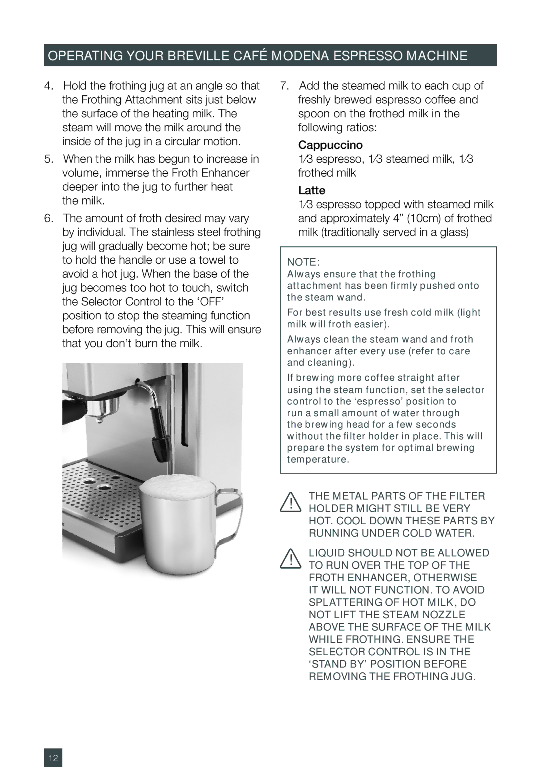 Breville ESP6SXL, ES6SXL /A manual Operating Your Breville Café Modena Espresso Machine 