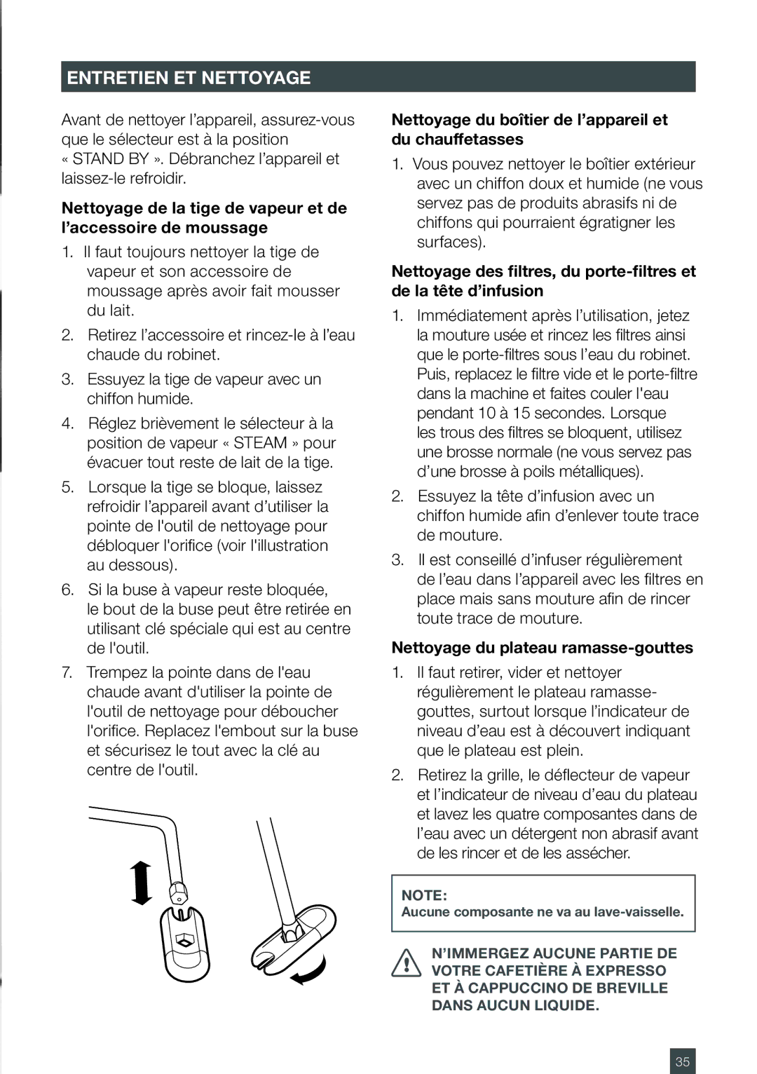 Breville ES6SXL /A, ESP6SXL manual Entretien ET Nettoyage, Nettoyage du boîtier de l’appareil et du chauffetasses 