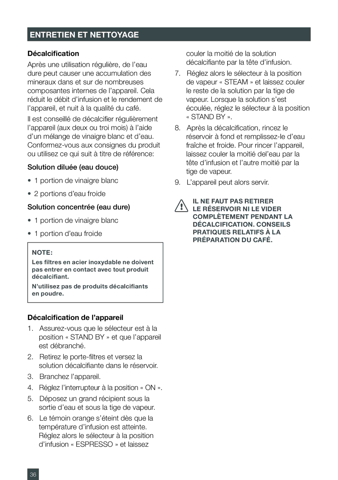 Breville ESP6SXL, ES6SXL /A manual Décalcification de l’appareil 