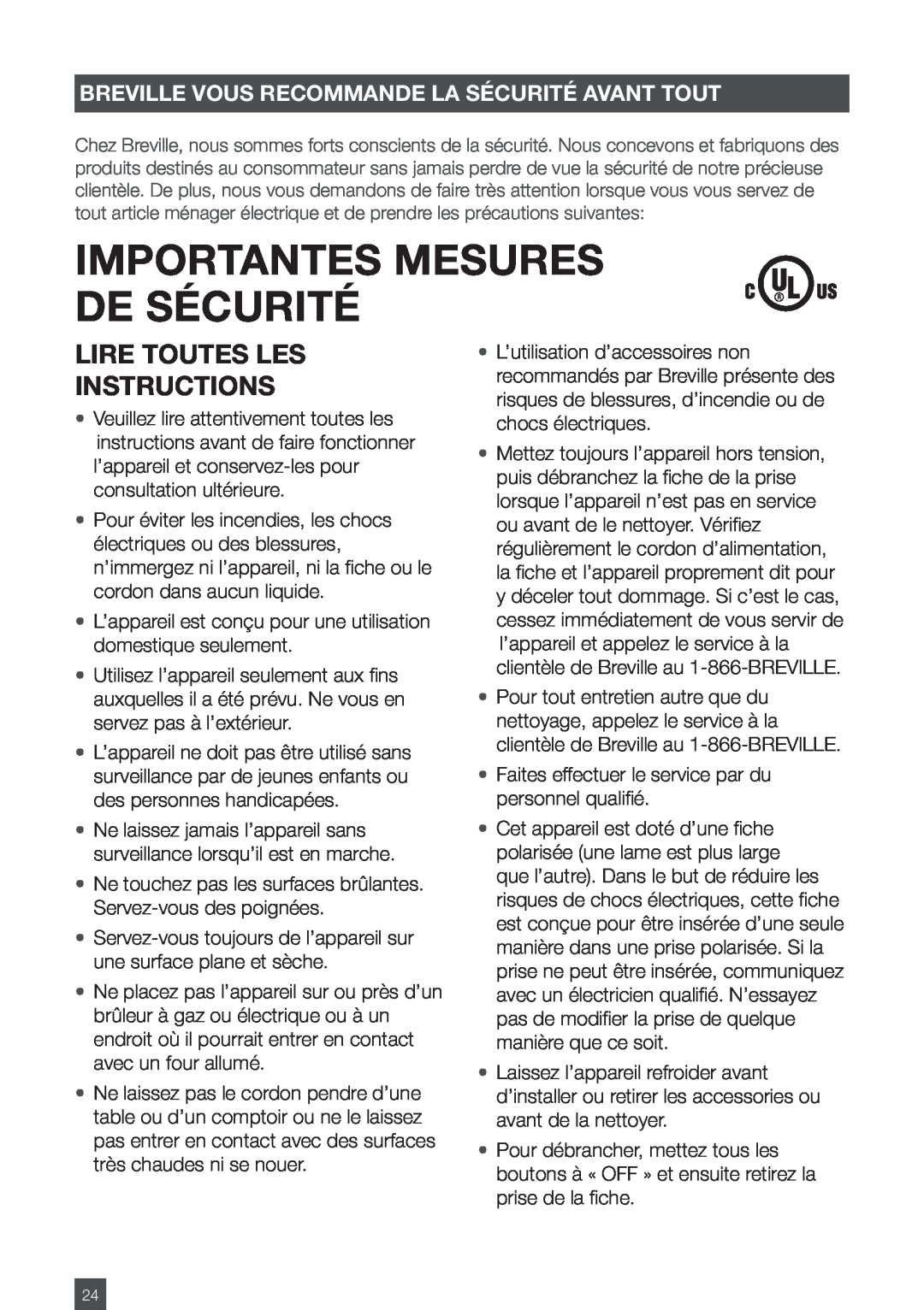 Breville ESP6SXL, ES6SXL /A manual Importantes Mesures De Sécurité, Lire Toutes Les Instructions 