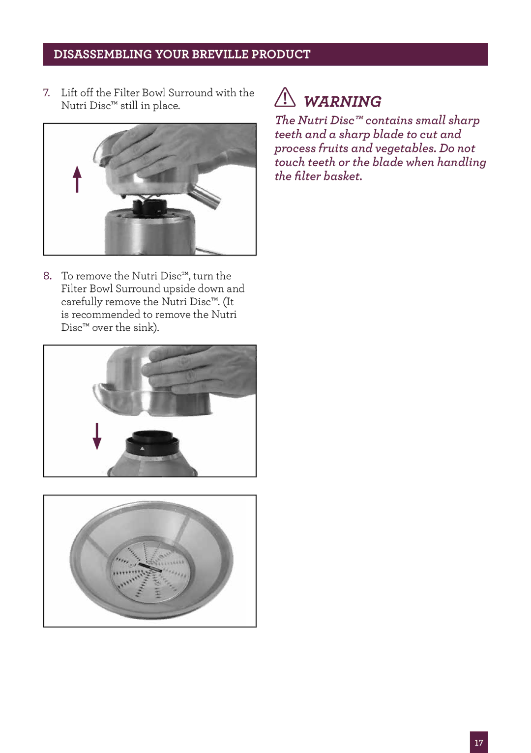 Breville 800BLXL, ikon 800JEXL, 800JEXL/B manual PAgeDisasshemblingader.....your Breville product 