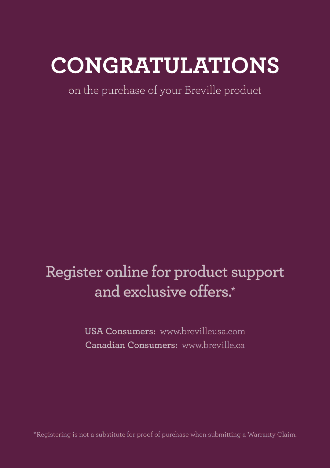 Breville 800BLXL, ikon 800JEXL, 800JEXL/B manual Congratulations, Register online for product support Exclusive offers 