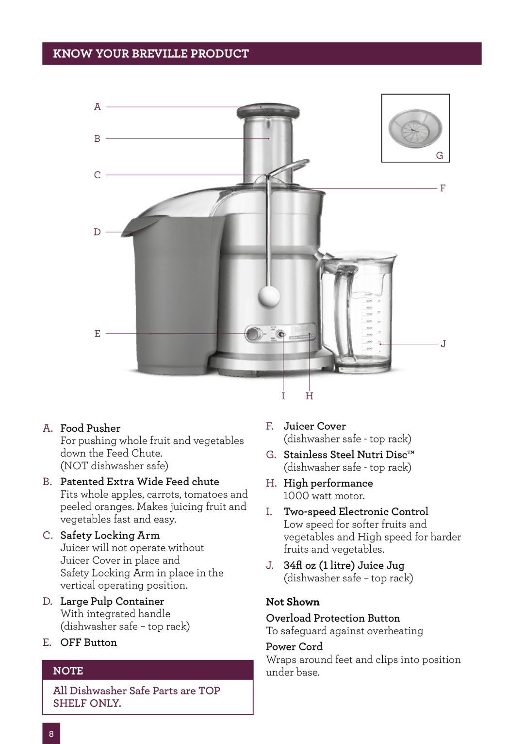 Breville 800BLXL, ikon 800JEXL, 800JEXL/B manual PAgeKNOWheaderyour Breville..... product, Patented Extra Wide Feed chute 