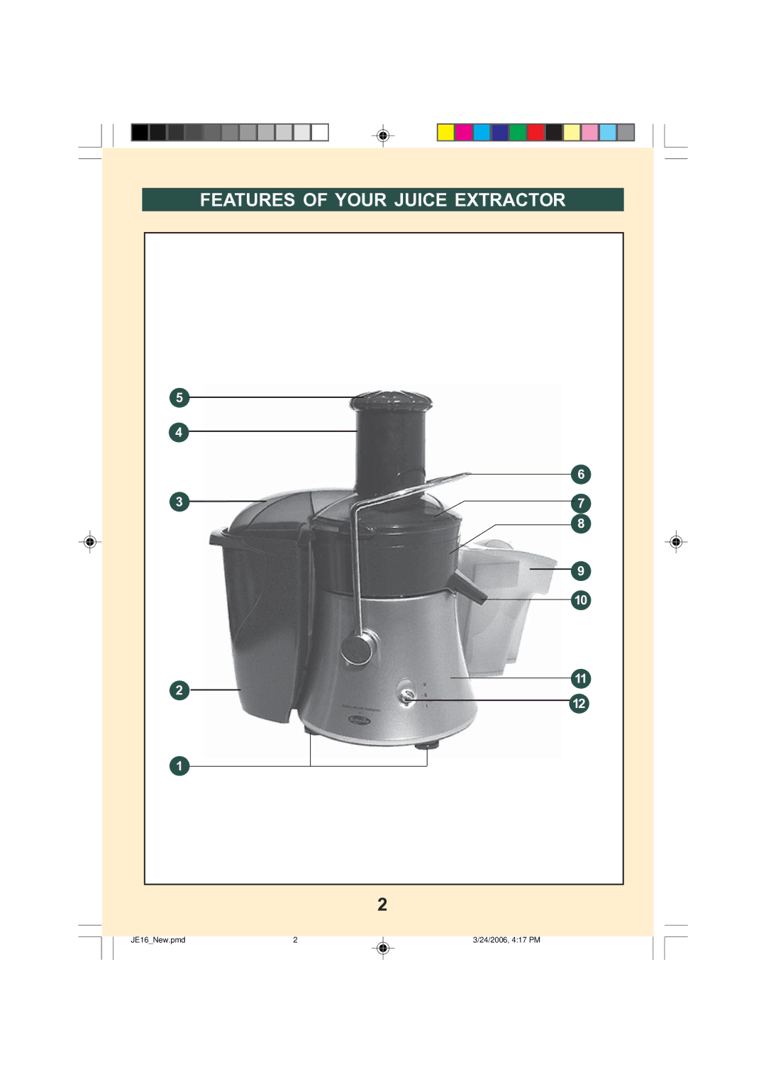 Breville JE16 manual Features of Your Juice Extractor 