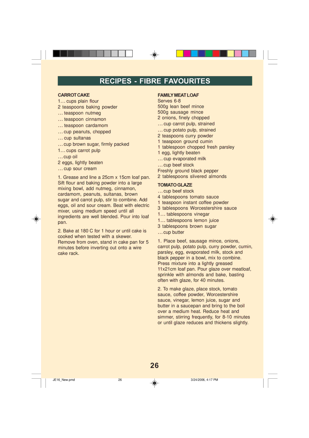 Breville JE16 manual Carrotcake, Familymeat Loaf, Tomato Glaze 