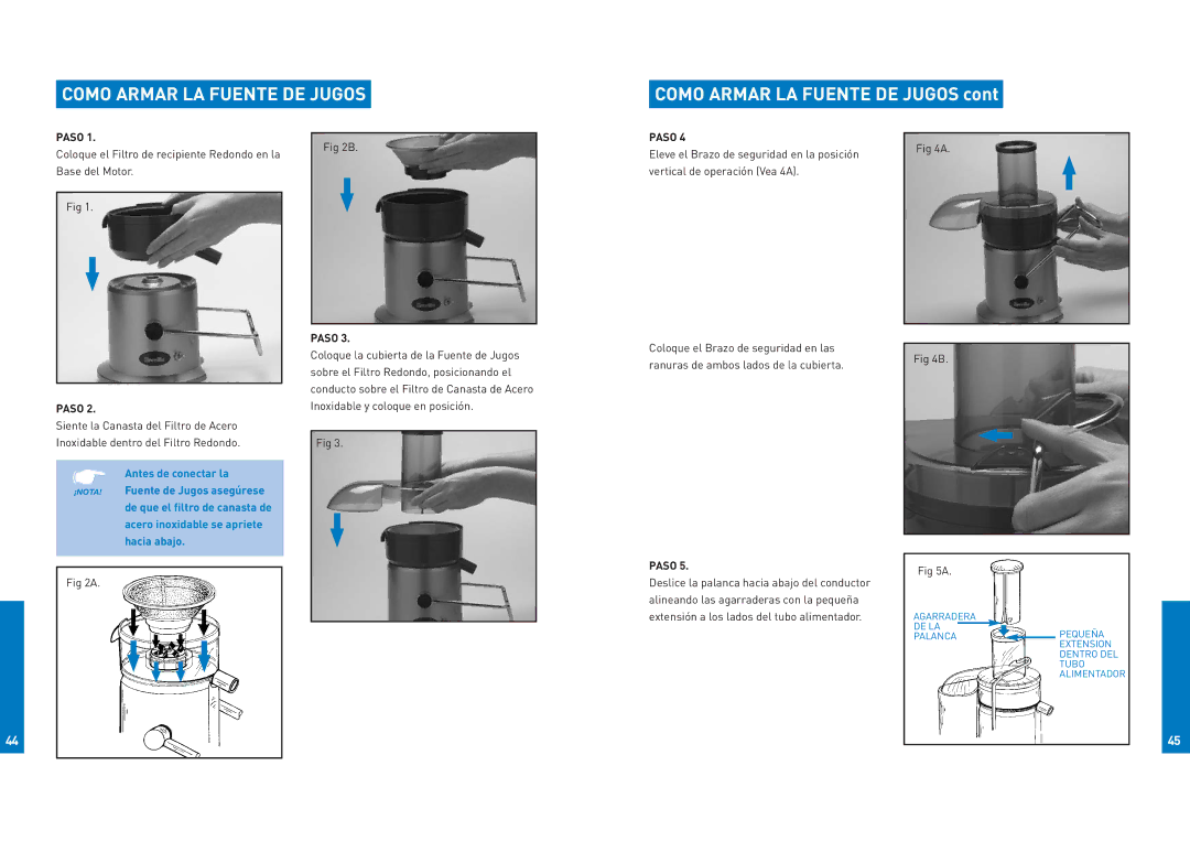 Breville JE900 manual Como Armar LA Fuente DE Jugos 