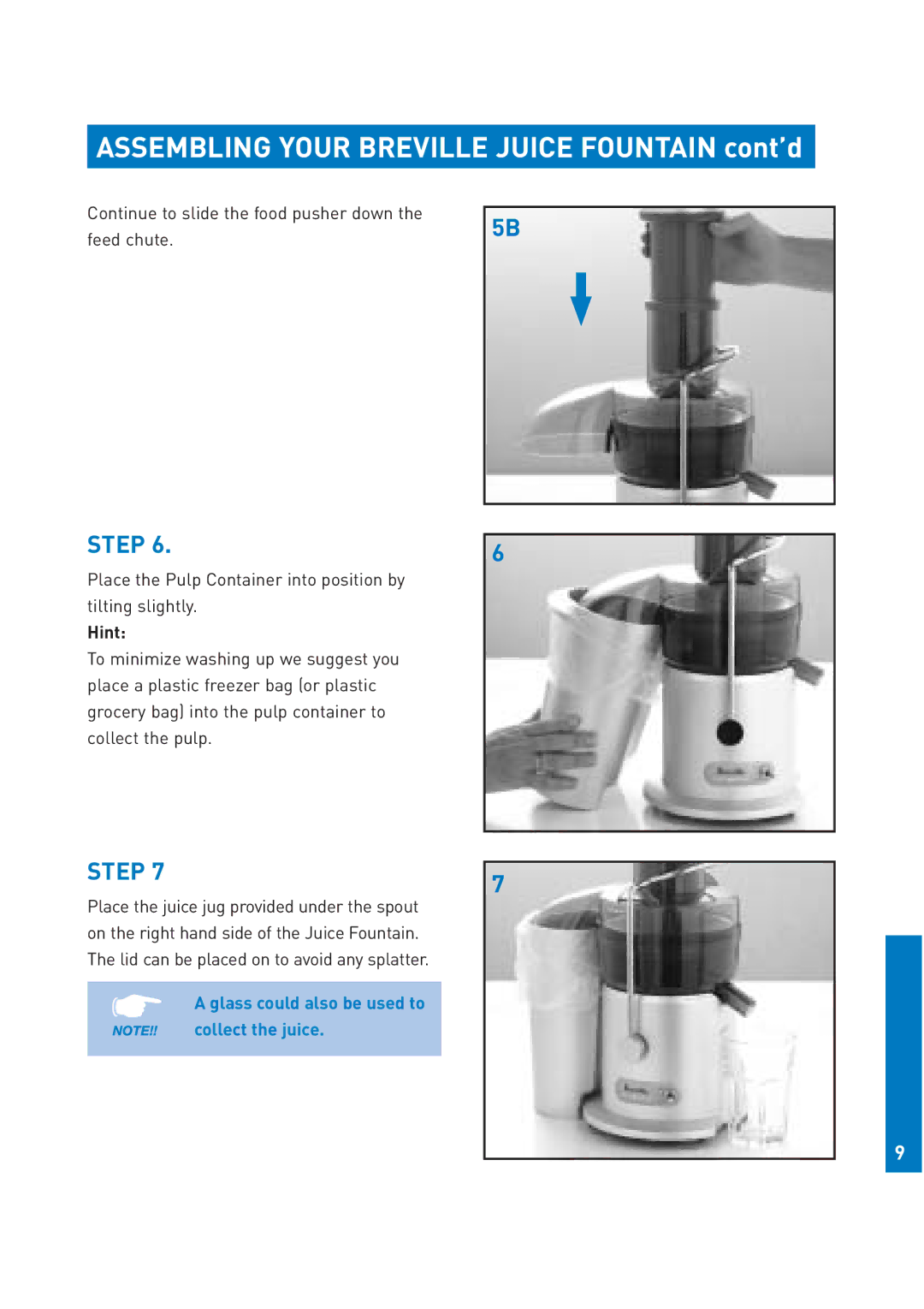 Breville JE95 manual Hint 