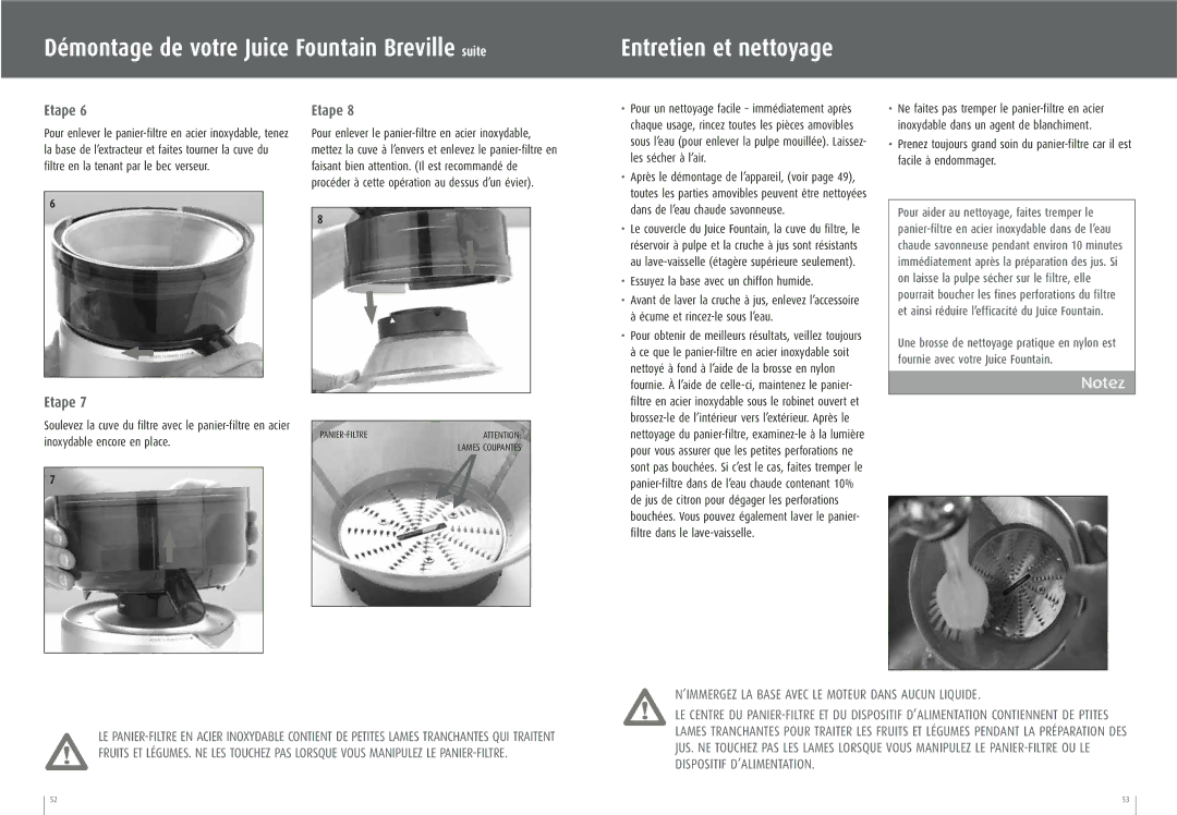 Breville JE95XL manual Les sécher à l’air, Dans de l’eau chaude savonneuse, Essuyez la base avec un chiffon humide 