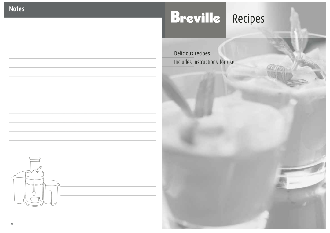 Breville JE95XL manual Recipes, Delicious recipes Includes instructions for use 