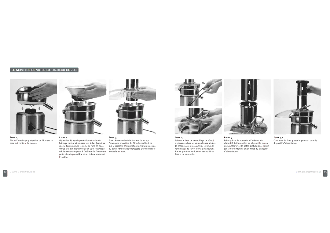 Breville JUICE FOUNTAIN ELITE LE Montage DE Votre Extracteur DE JUS, Étape, Faites glisser le poussoir à l’intérieur du 