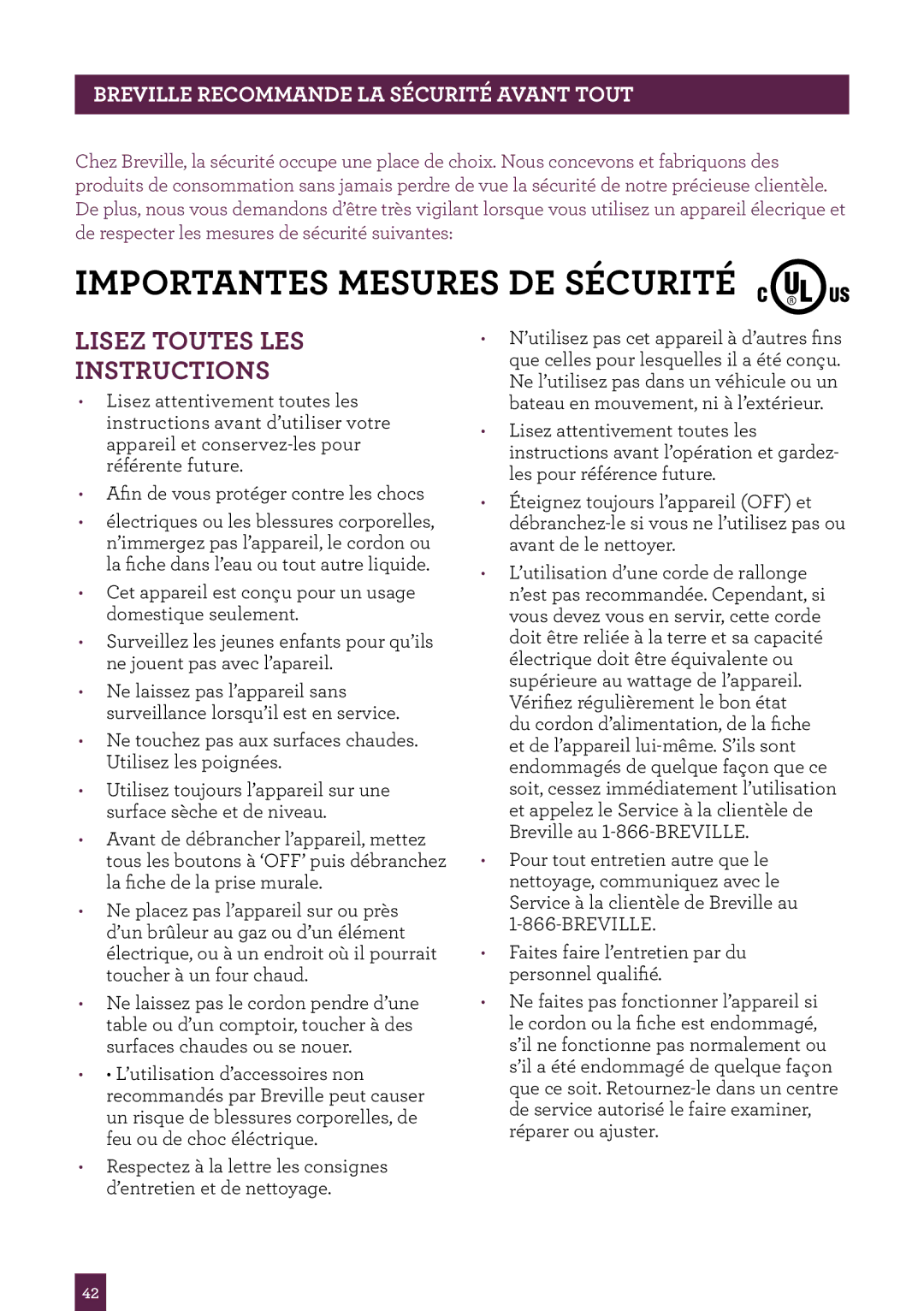 Breville ME 67 manual Importantes Mesures DE Sécurité 