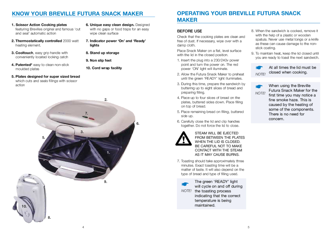 Breville SG4000 manual Before USE, Power ‘ON’ light will illuminate 