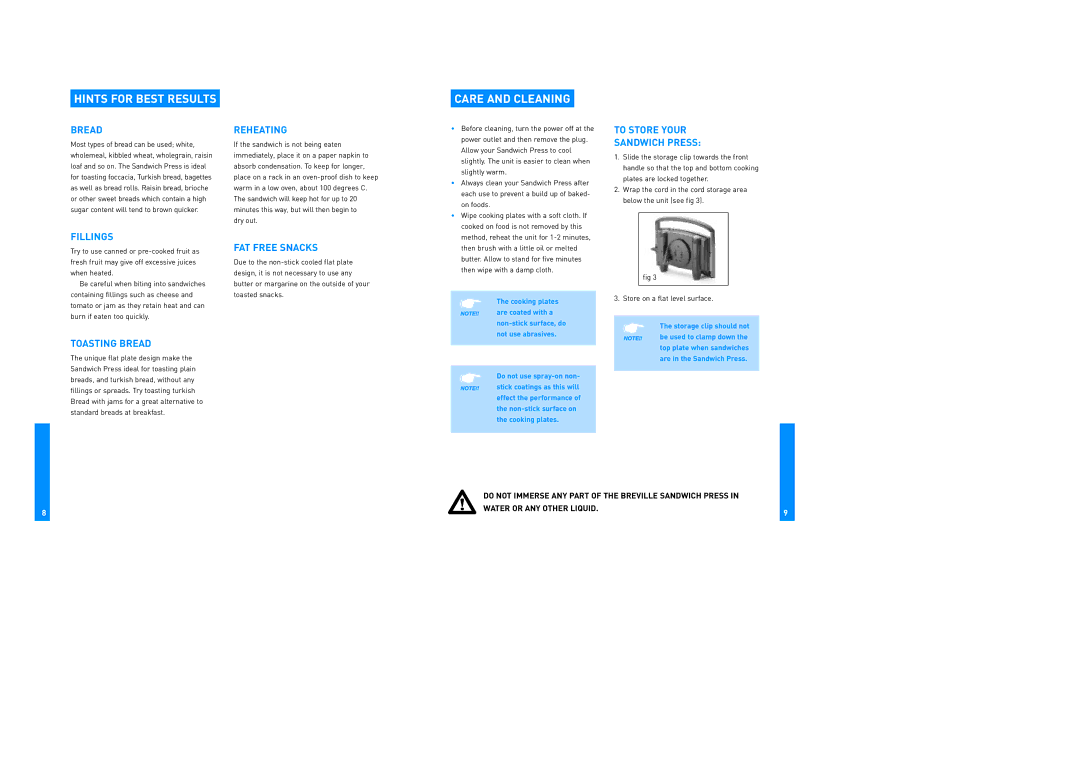 Breville SG820, SG620 manual Hints for Best Results, Care and Cleaning 