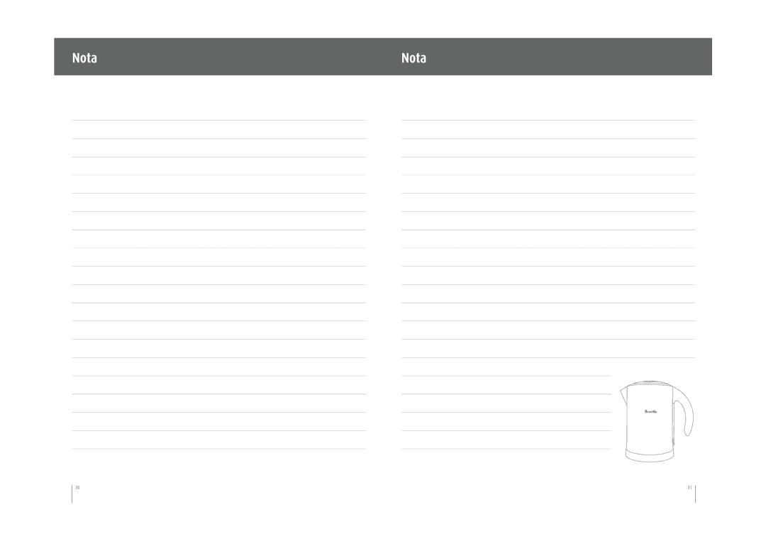 Breville SK500XL manual Nota 