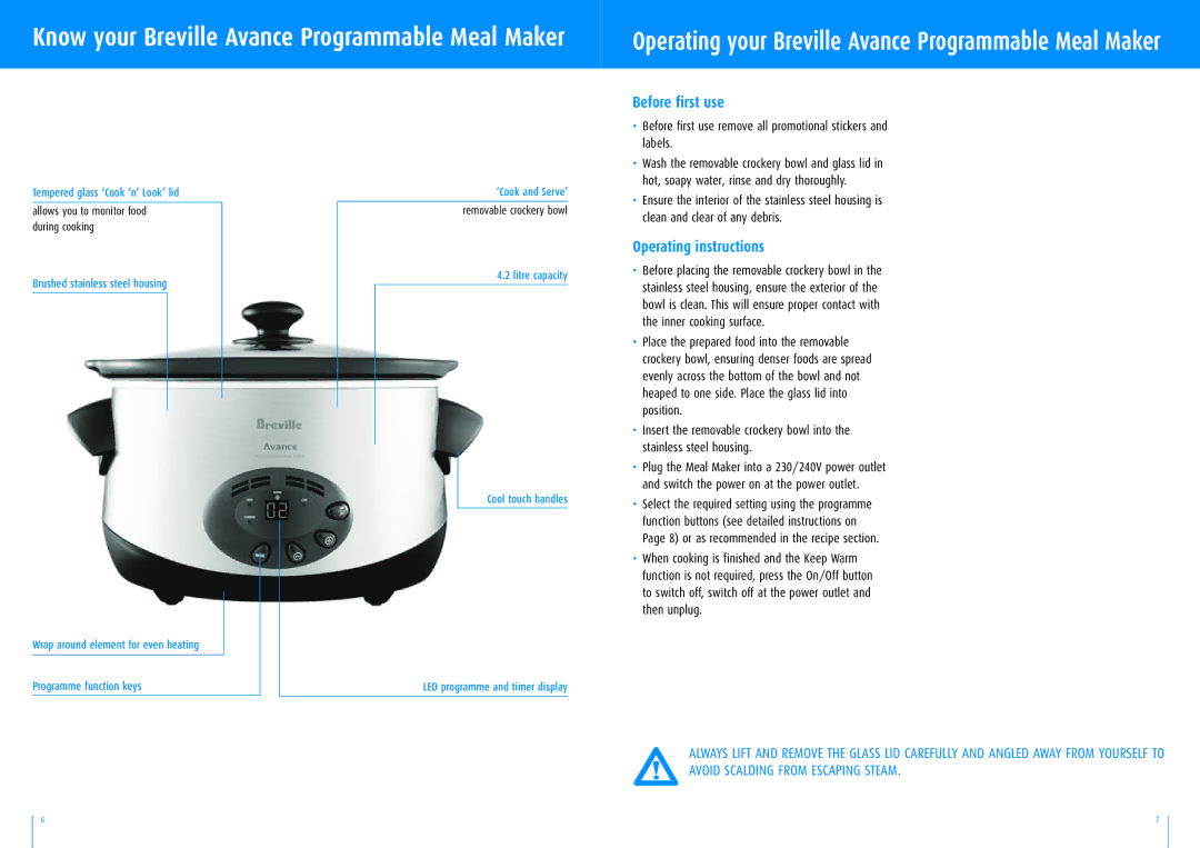 Breville SLC80 manual Operating instructions, Before first use remove all promotional stickers and labels 