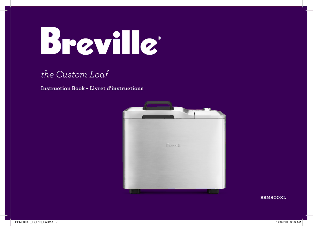 Breville BBM800XL, The Custom Loaf manual 