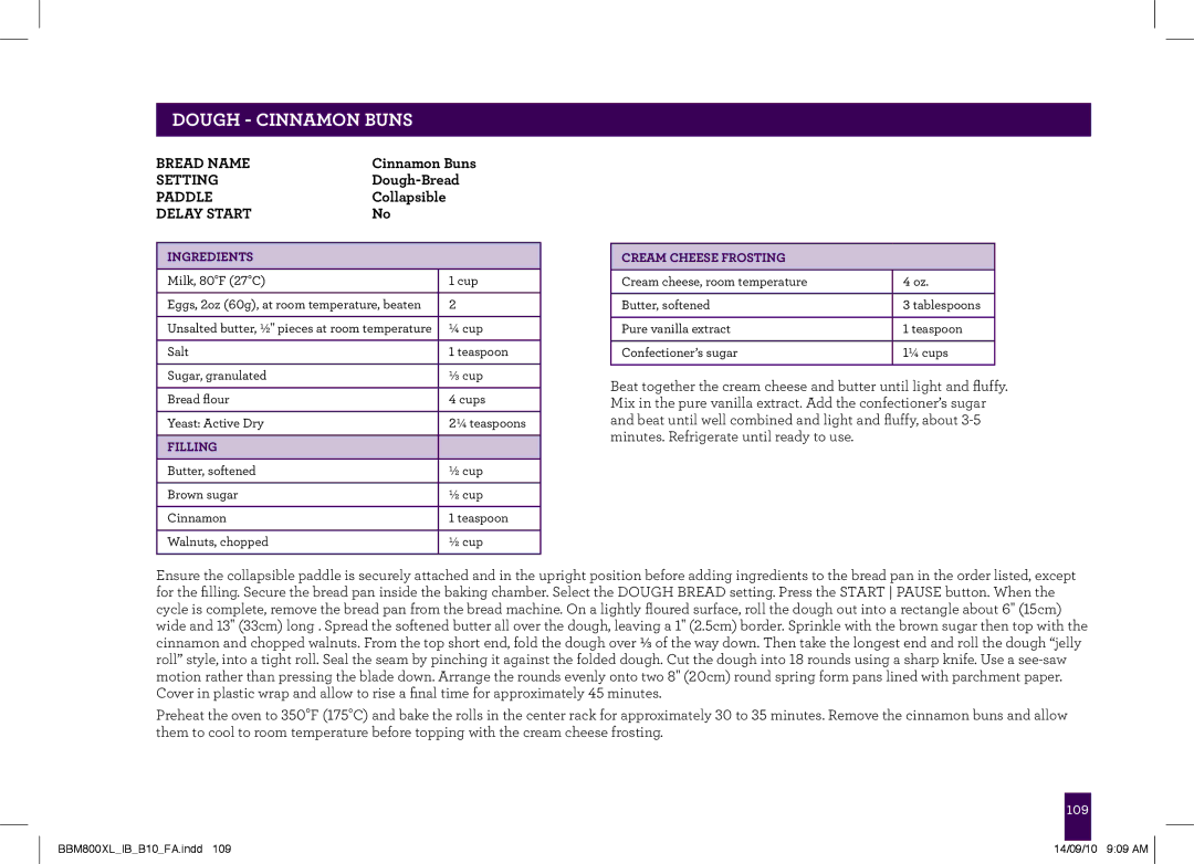 Breville BBM800XL, The Custom Loaf manual Dough Cinnamon Buns, Cream Cheese Frosting 