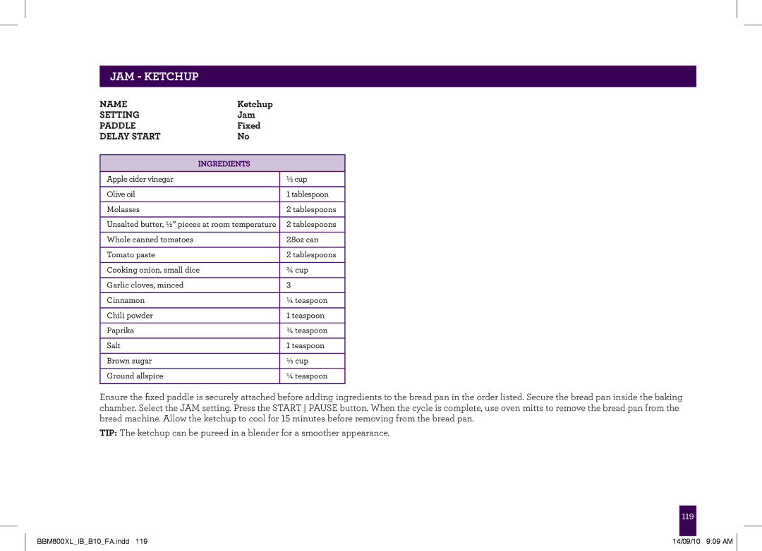 Breville BBM800XL, The Custom Loaf manual JAm Ketchup 