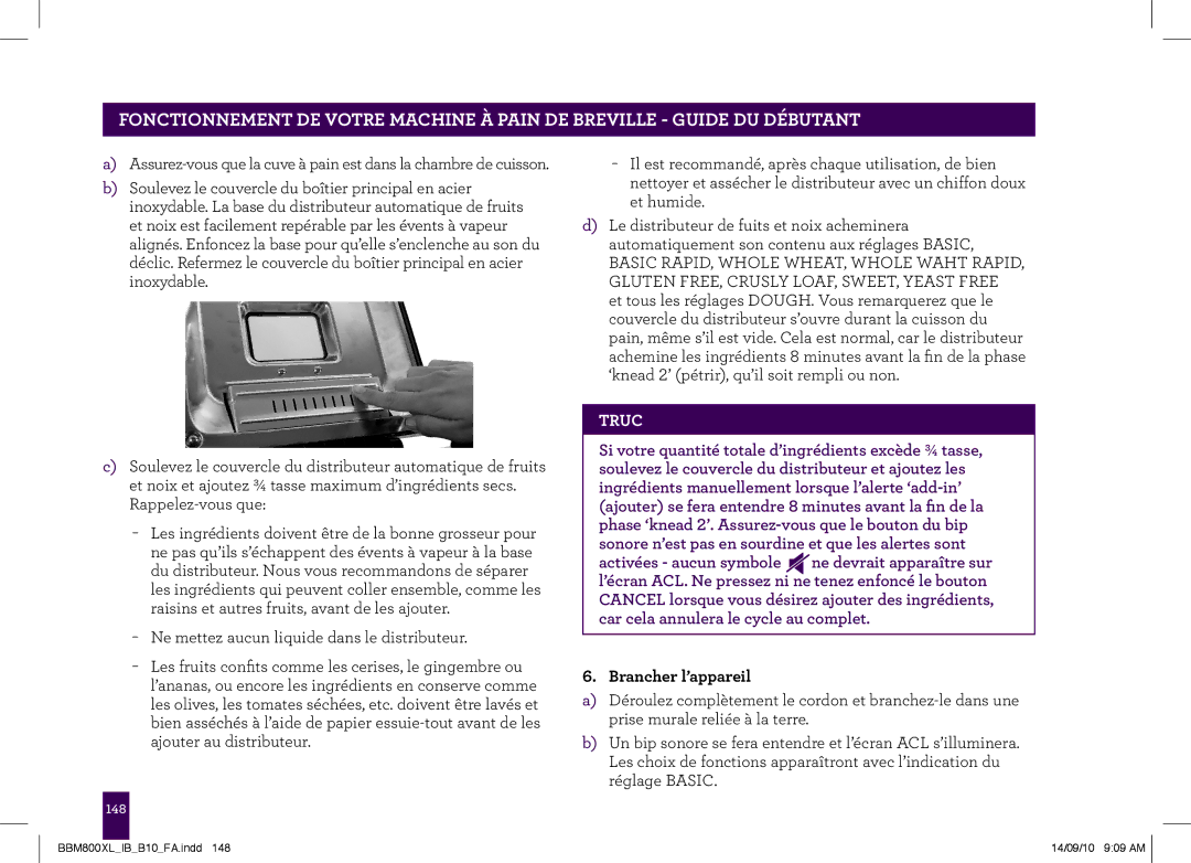 Breville The Custom Loaf, BBM800XL manual Brancher l’appareil 
