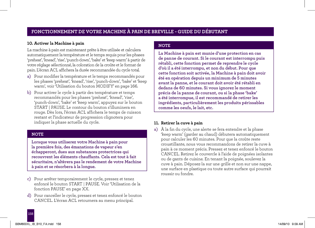 Breville The Custom Loaf, BBM800XL manual Activer la Machine à pain, Pain et se résorbera à la longue 