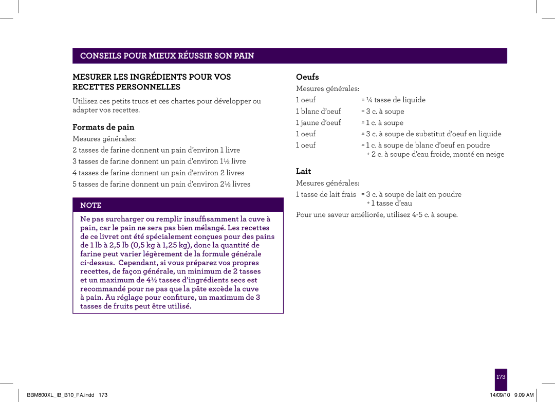 Breville BBM800XL, The Custom Loaf manual Mesurer LES Ingrédients Pour VOS Recettes Personnelles, Formats de pain 