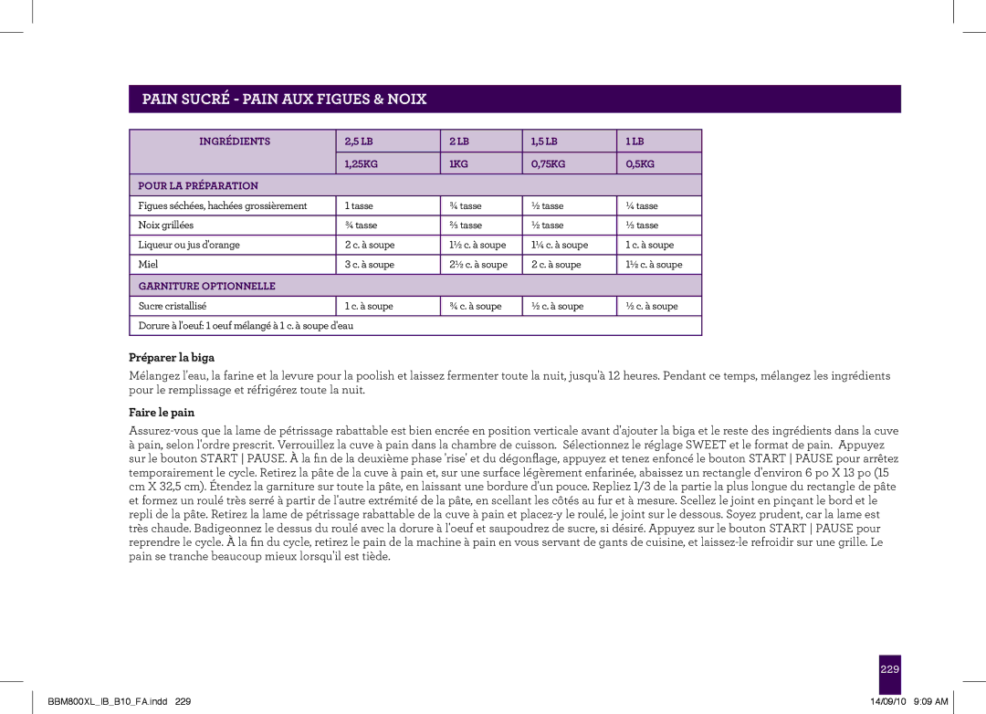 Breville BBM800XL, The Custom Loaf manual Préparer la biga, Pour LA Préparation 