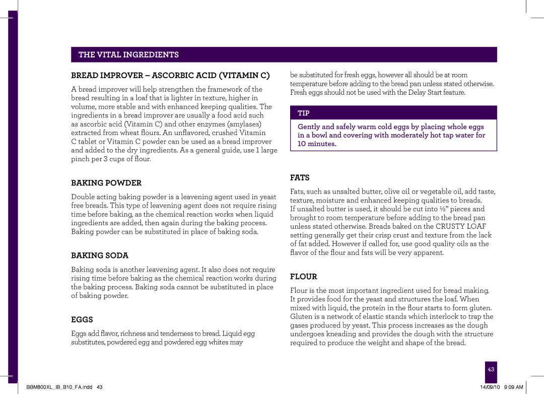 Breville BBM800XL, The Custom Loaf Bread Improver Ascorbic Acid Vitamin C, Baking Powder, Baking Soda, Eggs, Fats, Flour 