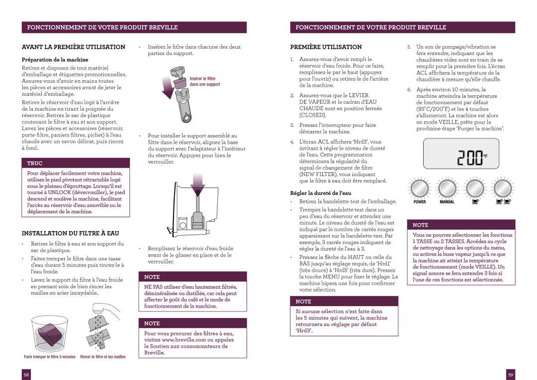 Breville the Dual Boiler, BES920XL manual Fonctionnement DE Votre Produit Breville, Avant LA Première Utilisation 