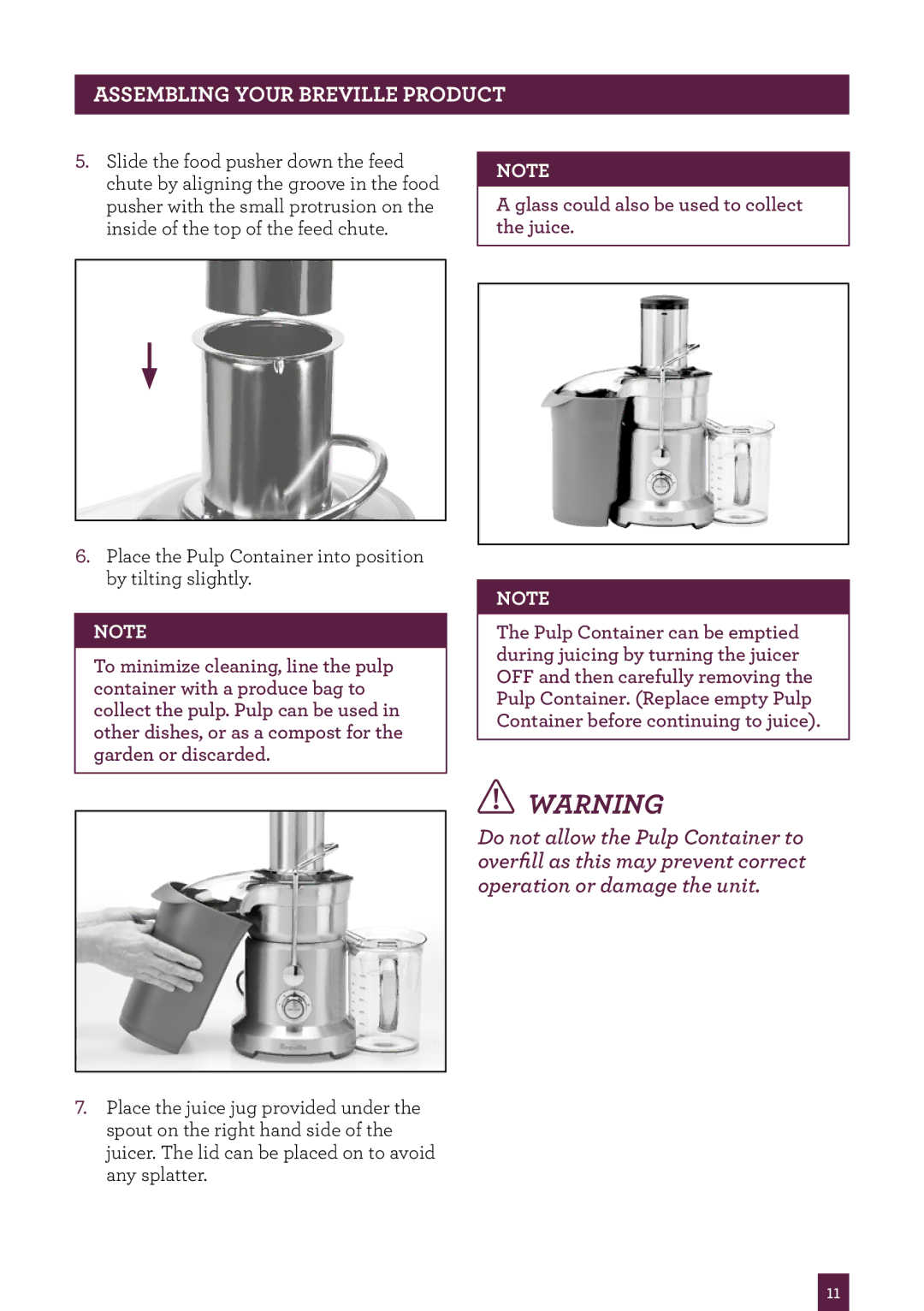 Breville BJE820XL, the Juice Fountain Duo manual PAgeASSEMBLINGheaderYOUR..... Breville product 