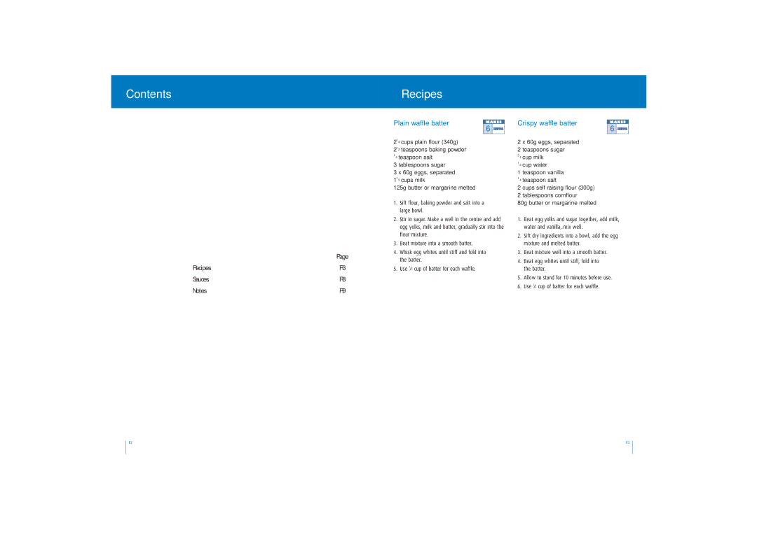 Breville WM800B manual Contents Recipes 