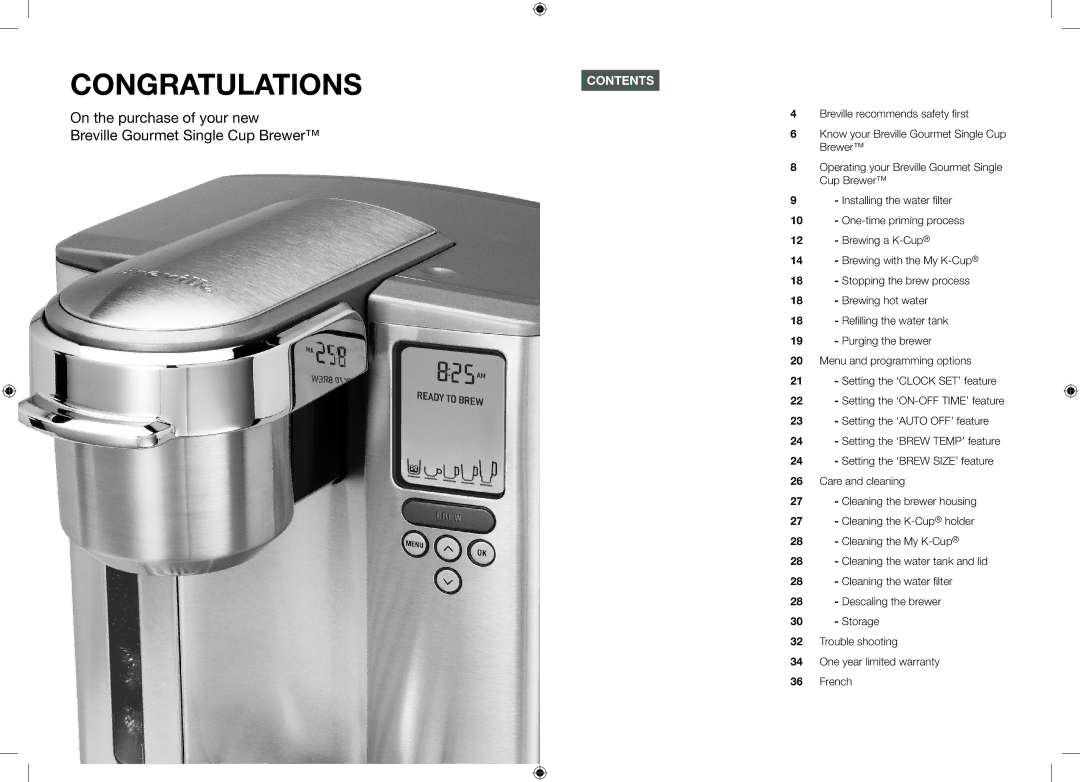 Breville XXBKC600XL, BKC700XL manual Congratulations, Contents 