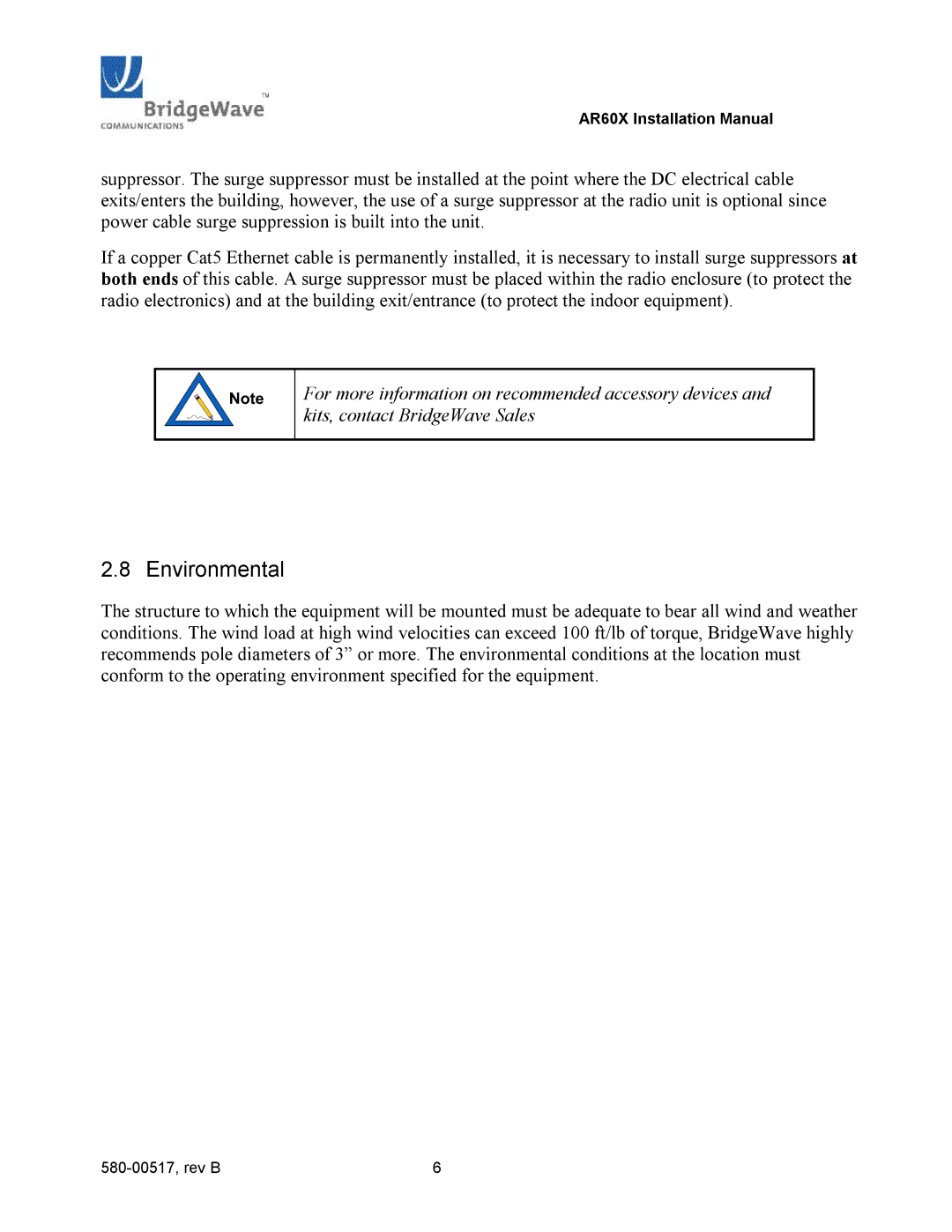 BridgeWave AR60X manual Environmental 