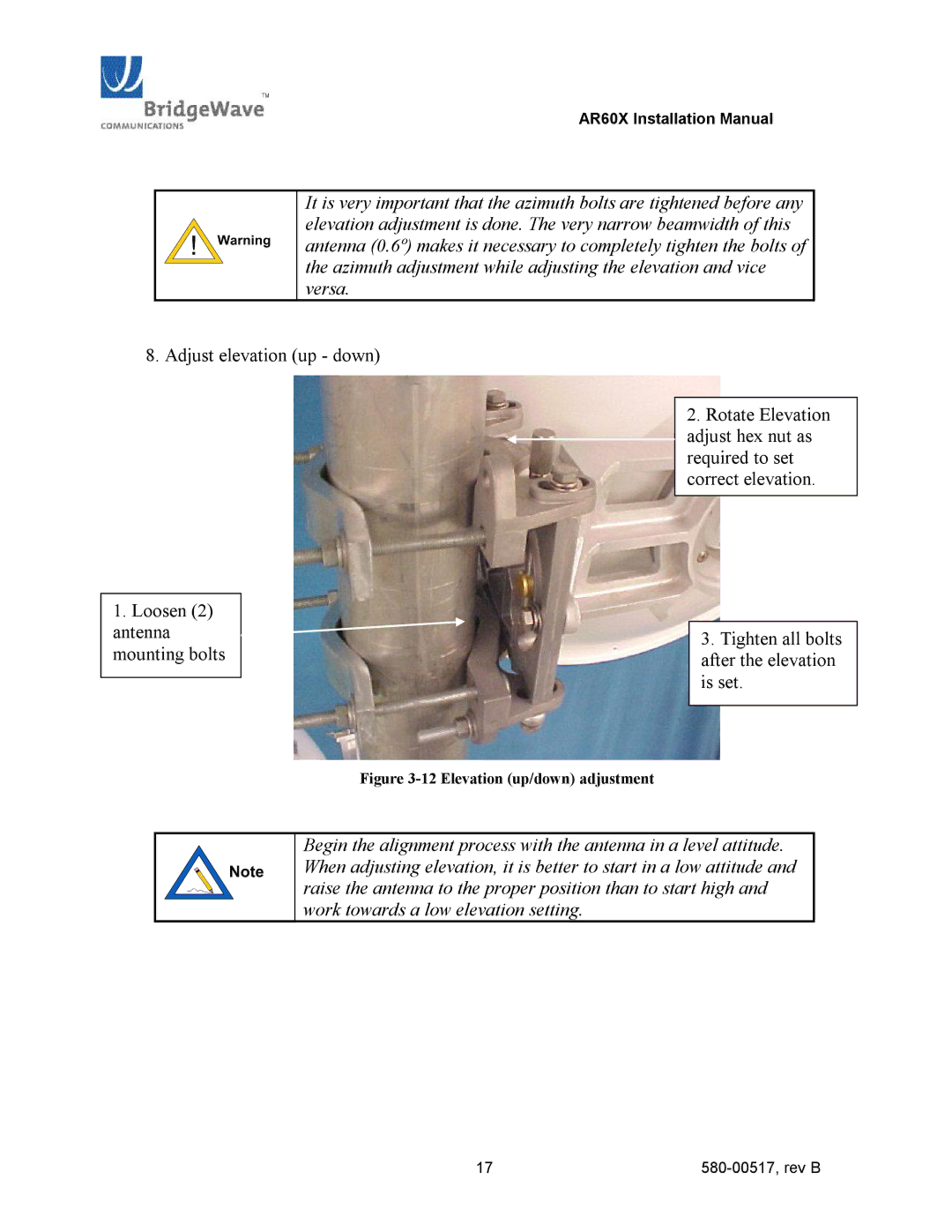 BridgeWave AR60X manual ­12 Elevation up/down adjustment 